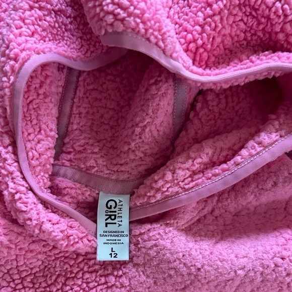 Athleta Girl Pink Sherpa Fleece Hoodie Pullover Youth Size 12 Large - Picture 5 of 6